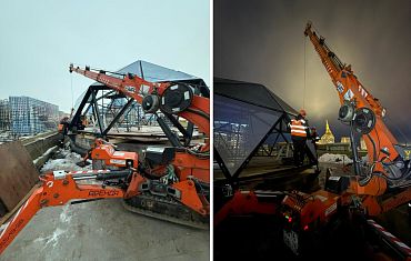 Монтаж зенитного фонаря с помощью мини-крана Арлифт